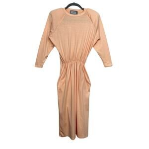 Vintage 80s Forenza Sport Pink 3/4 Sleeve Fitted Crew Neck Pockets Pin Up Dress